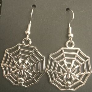 Silver Spider Web Earrings